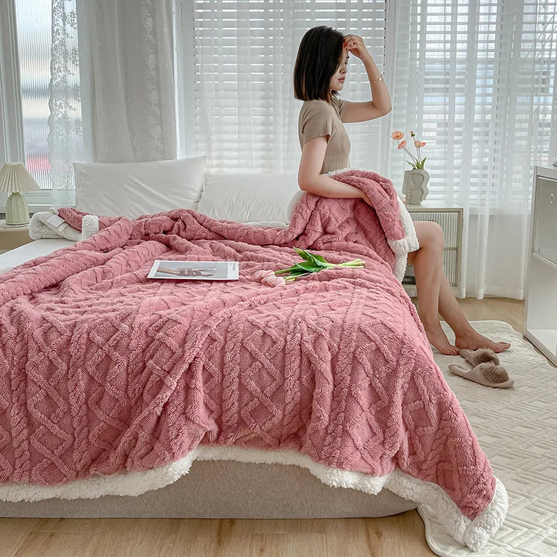 بطانية كورال صوف الغنم ديكور بايتس™ للمنزل والمكتب - غطاء دافئ للأريكة والسرير
