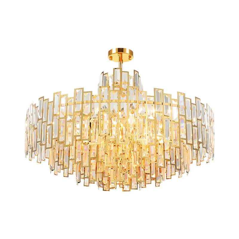 DecorBites™ Gold Steel Crystal Pendant Chandelier - Luxury LED Dining Room Hanging Lamp