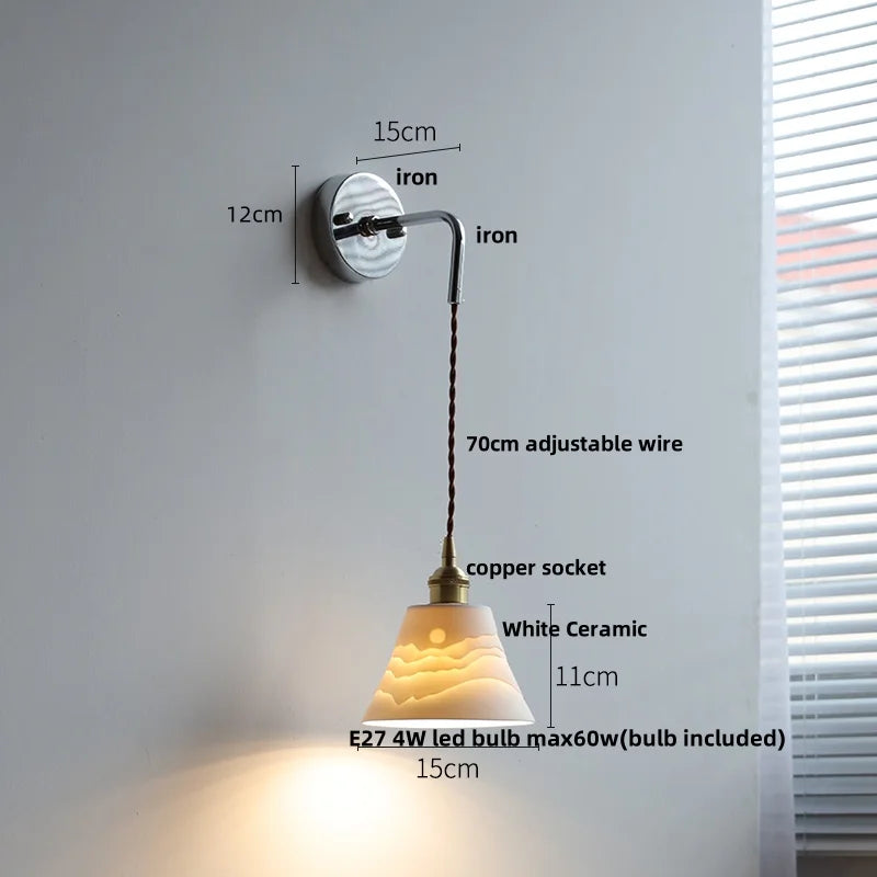 DecorBites™ Ceramic LED Wall Sconce Modern Nordic Design Adjustable Pull Chain Switch WC Mirror Light