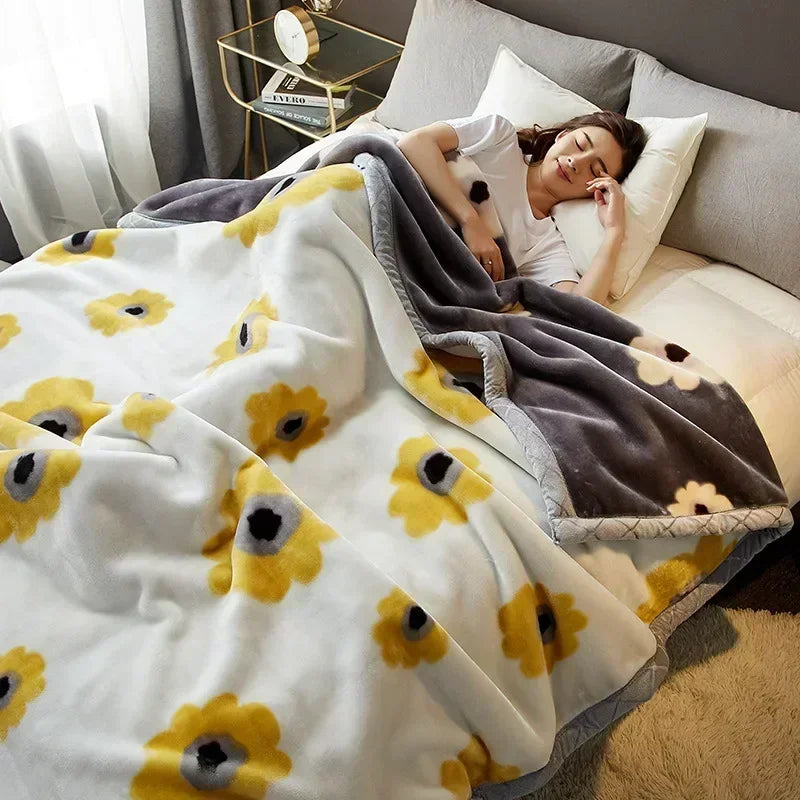DecorBites™ Cozy Flocked Raschel Blanket | Soft & Warm Double-Sided Winter Bedding