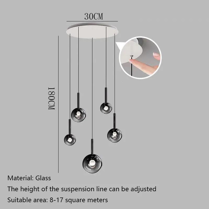 Smoke Gray Glass Multi-Light Staircase Pendant Light