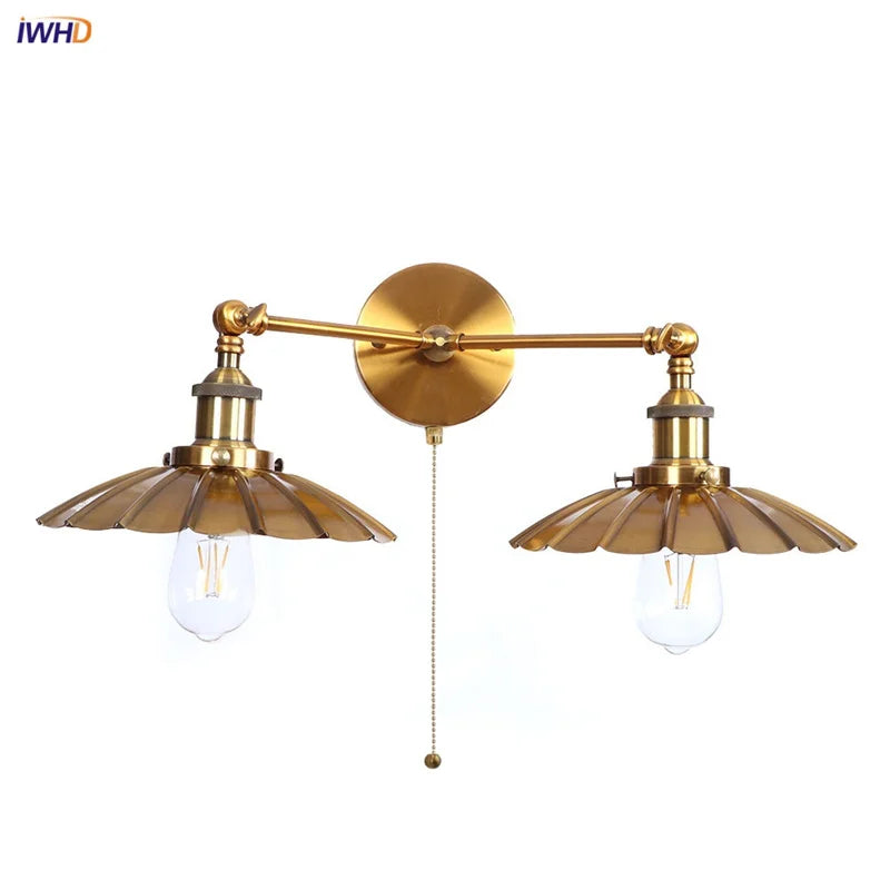 مصباح جداري صناعي ريترو DecorBites™ LED برأسين ومفتاح بسلسلة سحب