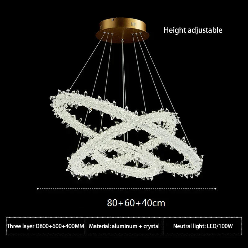 DecorBites™ Crystal Flower LED Chandelier Round Ring Pendant for Dining Living Room Lighting