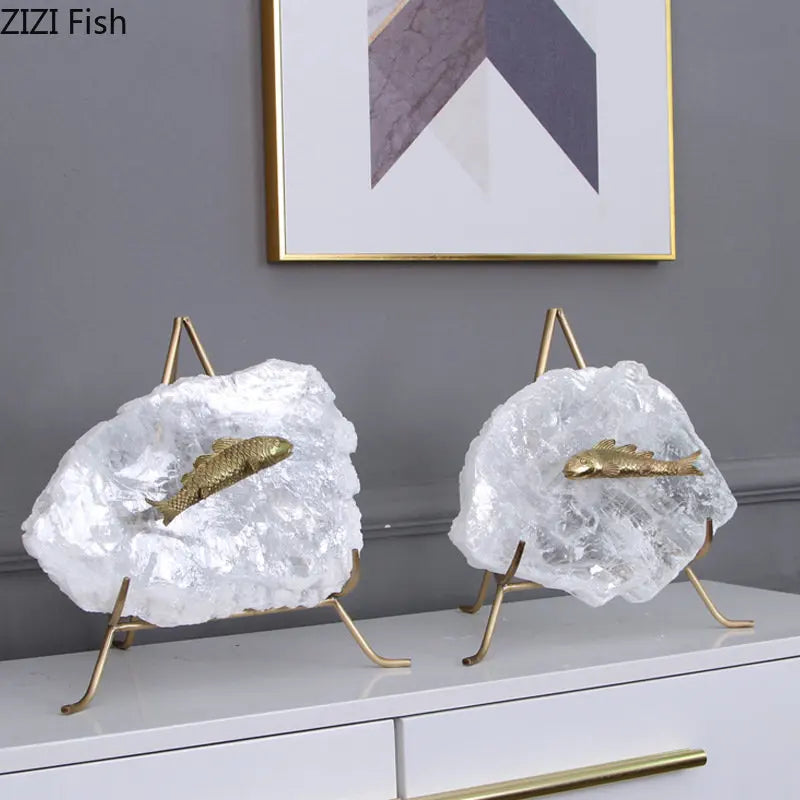 حلية كريستالية على شكل سمكة ذهبية من DecorBites™ لتزيين المنزل، تمثال معدني