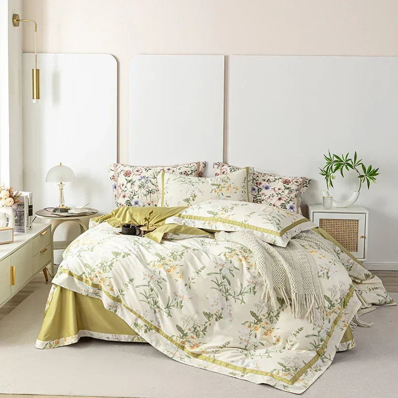 DecorBites™ 100s Egyptian Cotton Bedding Set: Queen King RU Print Sheet Pillowcase Quilt Cover