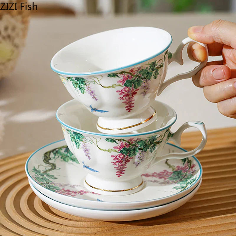 DecorBites™ Green Vine Flower Porcelain Coffee Mug Set for Dining and Tea