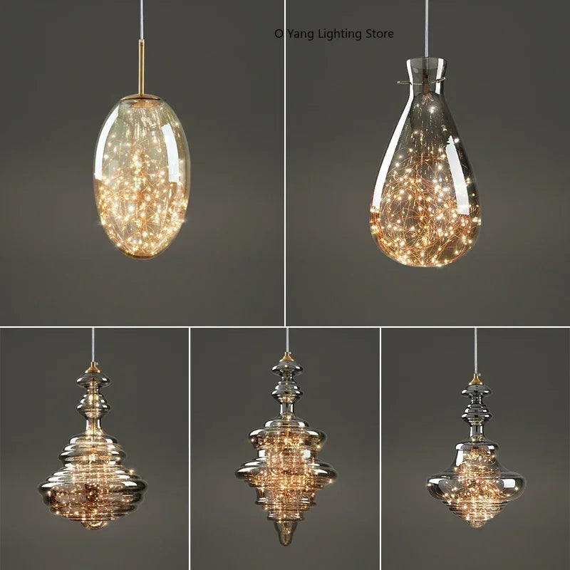 Raindrop Copper Crystal Pendant Light in Gold