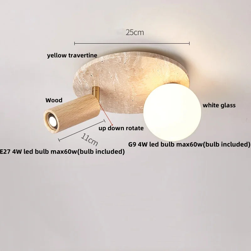 DecorBites™ Glass Ball LED Ceiling Light, Japan Style, Yellow Travertine, Restaurant Reading Décor