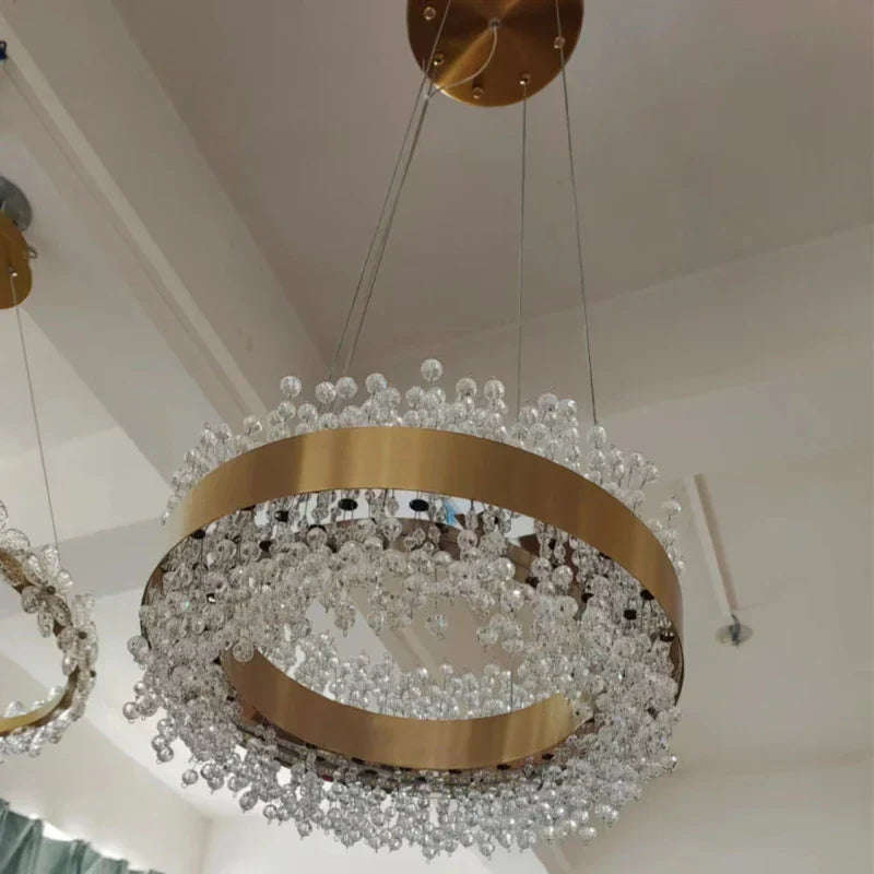 DecorBites™ Gold Metal LED Chandelier: Modern Crystal Lighting for Living Room, Dining Room, Bedroom.