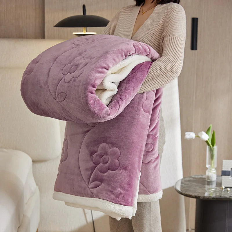 DecorBites™ Cozy Three-Layer Lamb Wool Sofa Blanket for Autumn & Winter Decor