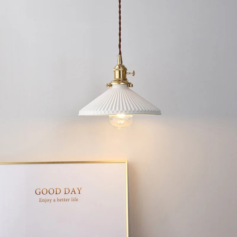 ثريا DecorBites™ يابانية من السيراميك والنحاس، بجانب السرير لغرفة النوم وإضاءة نافذة الخليج والبار