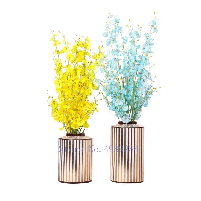 مزهرية سيراميك جولدن سترايب من DecorBites™ بغطاء، برطمان تخزين عصري لديكور المنزل