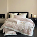 DecorBites™ 4-Piece Pink Purple Flowers Embroidery Bedding Set in 1000TC Egyptian Cotton