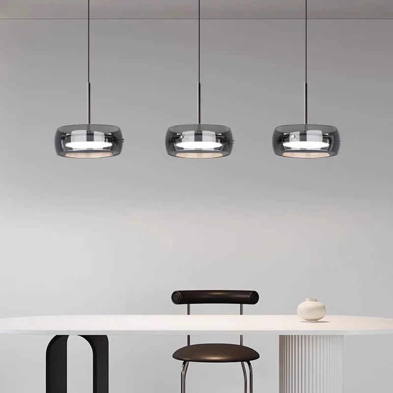 Modern Glass Ring Pendant Light in Iron