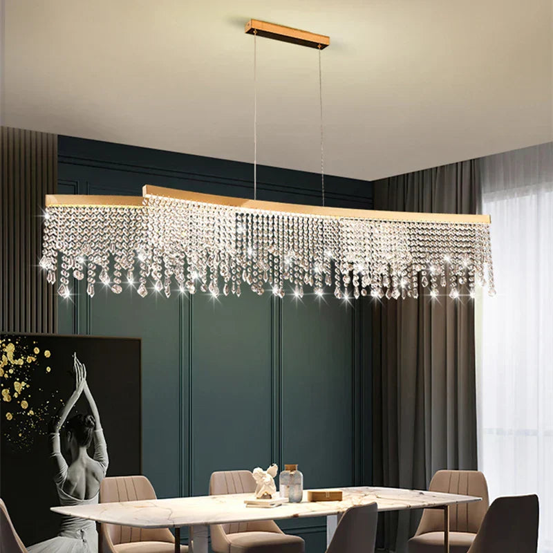 DecorBites™ Crystal Water Curtain Pendant Chandelier - Luxury LED Lighting for Home, Hotel, and More