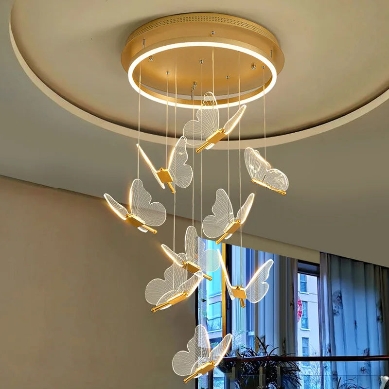 ثريات فراشة ذهبية بإضاءة LED من DecorBites™ للمنزل، السلالم، غرفة المعيشة، وغرف النوم