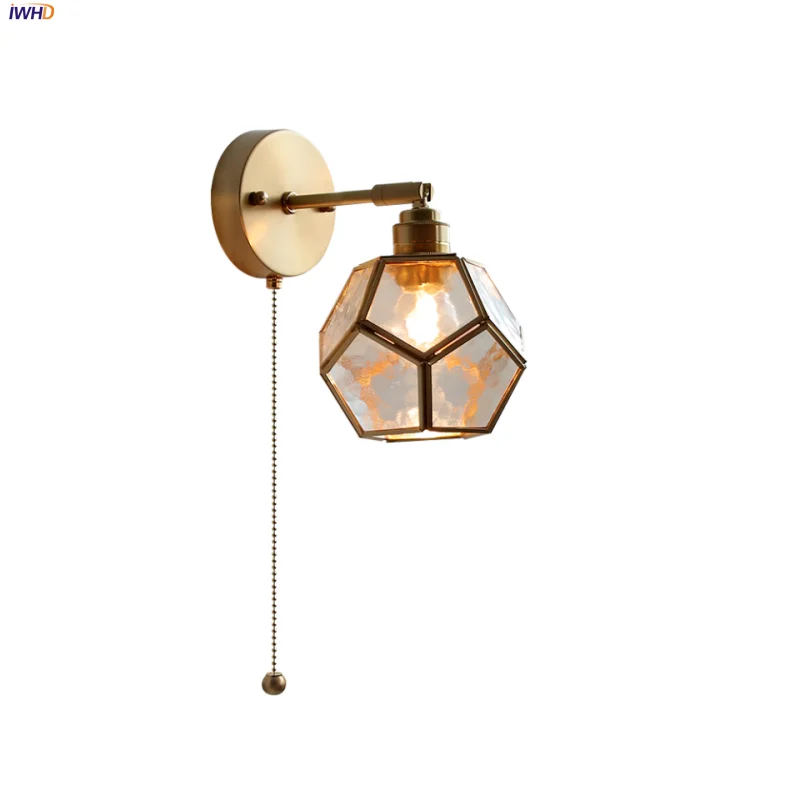 DecorBites™ مصباح حائط LED على الطراز الياباني مع مفتاح سحب زجاجي شفاف ومصباح بجانب السرير