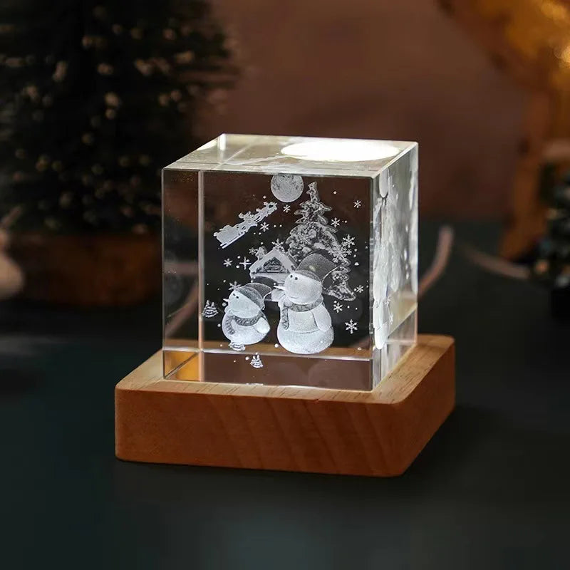 DecorBites™ 3D Moon Solar Galaxy Crystal Glass Cube Night Light Desktop Decor