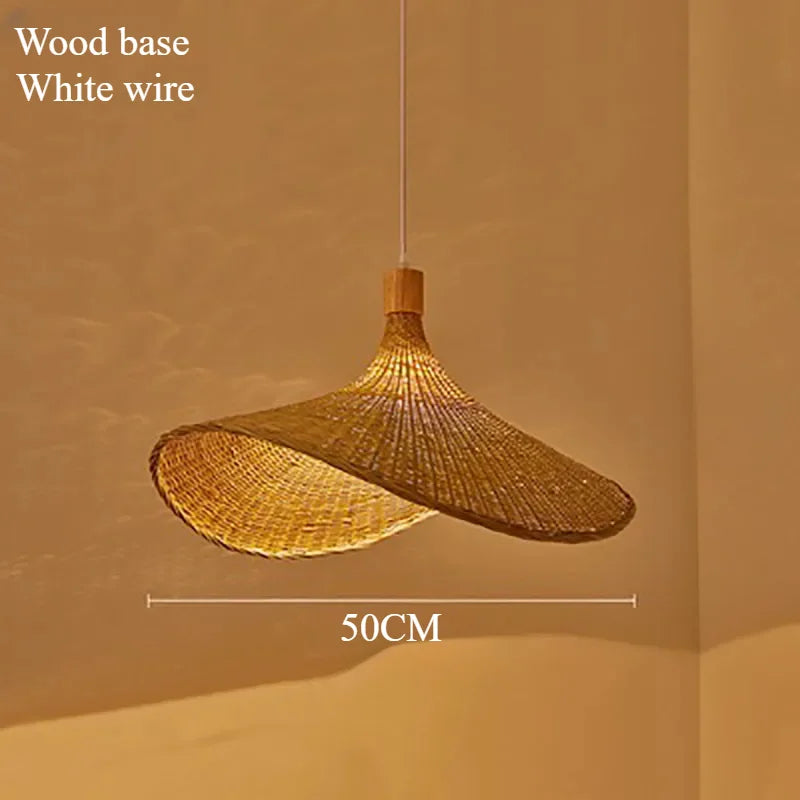 Handwoven Bamboo Straw Hat Pendant Light
