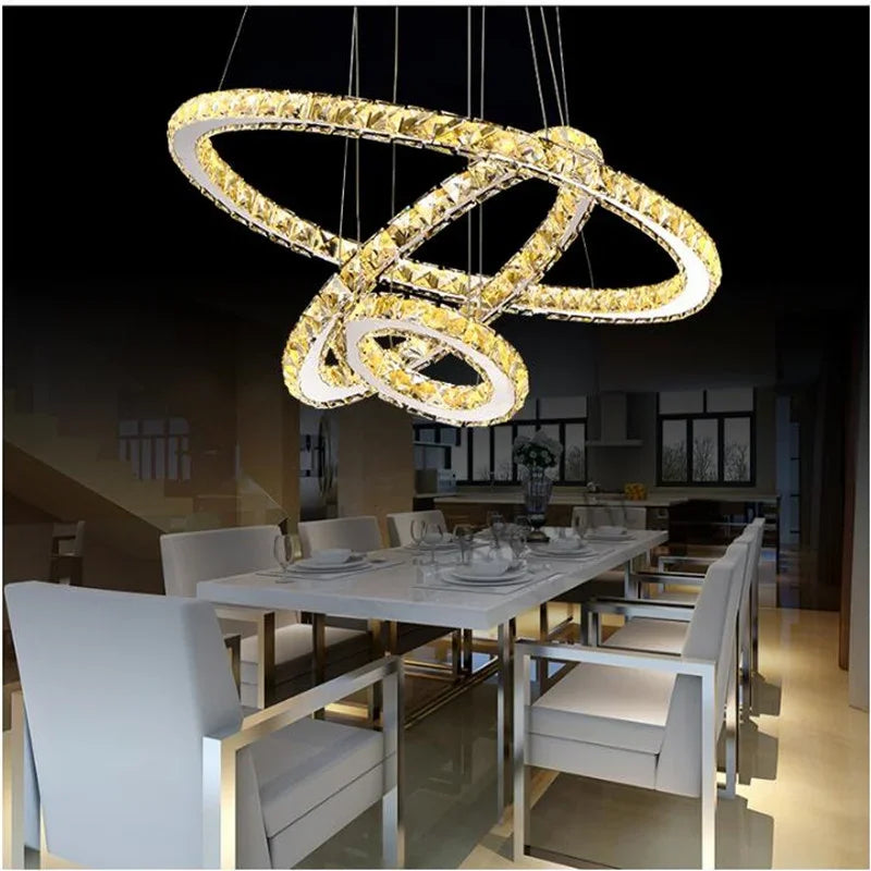 DecorBites™ Crystal LED Chandelier: Modern Chrome Lustre Ring Lighting Fixture for Living Room