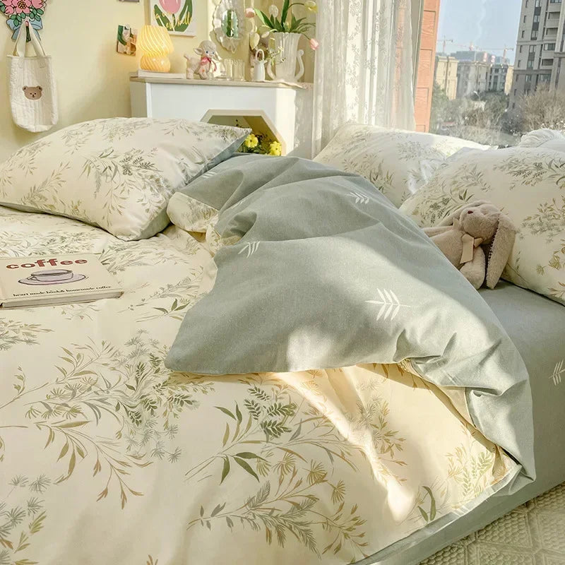 DecorBites™ Double-Sided Floral Print Cotton Bedding Set - Queen Size Soft Duvet Cover Set