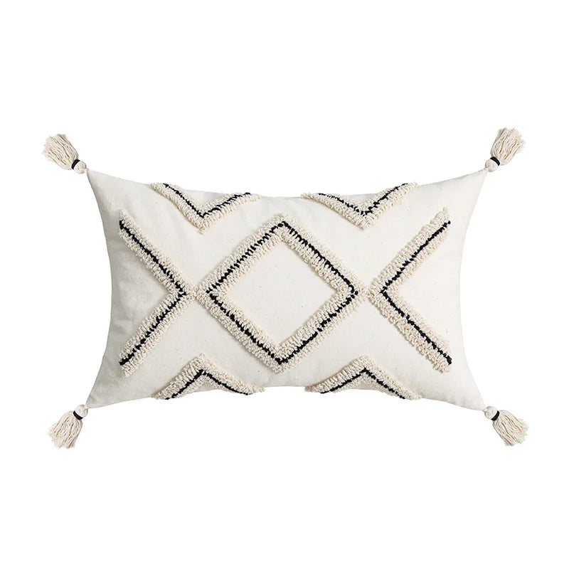 DecorBites™ Geometric Embroidery Cushion Cover with Tassel, Home Decor Pillowcase, Various Sizes