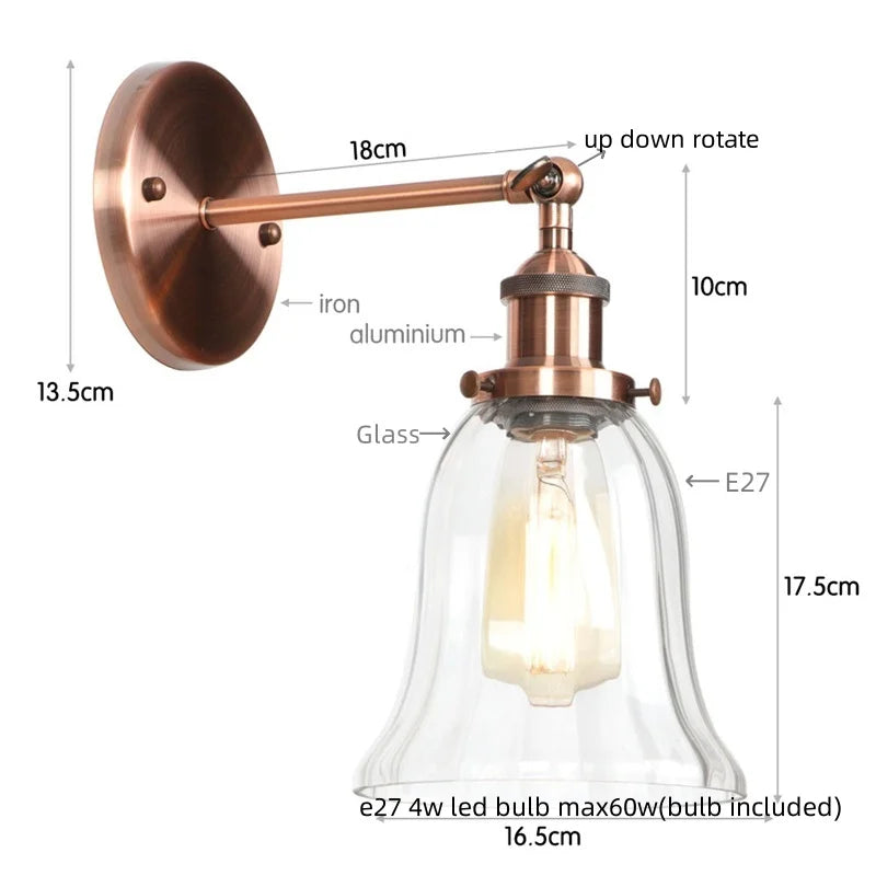 DecorBites™ Loft Clear Glass Rustic LED Wall Light - Industrial Style Iron Wall Lamp