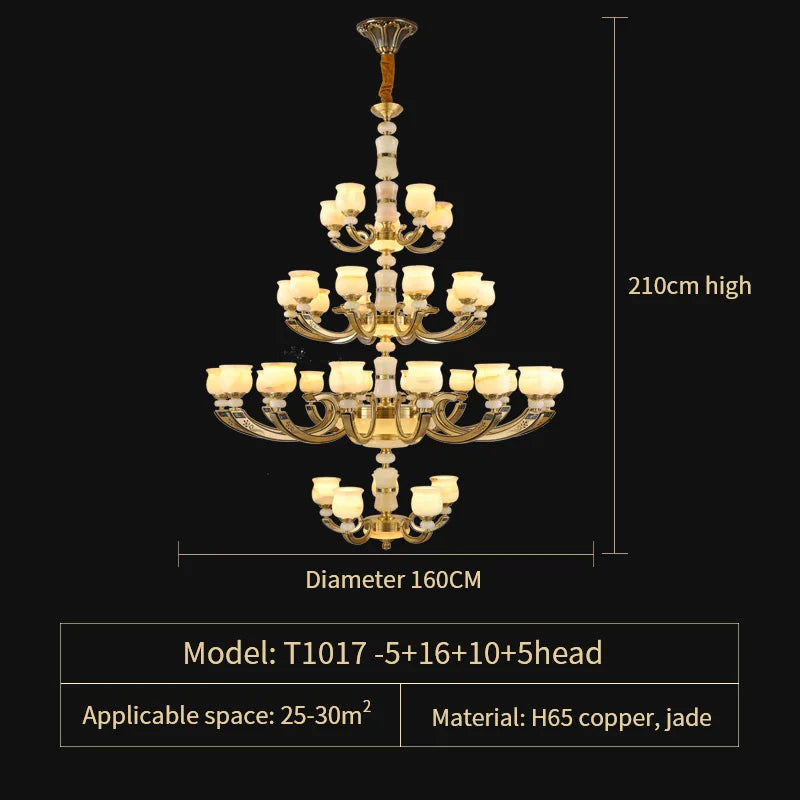 DecorBites™ Copper Jade Pendant Lamp: Modern Chinese Style Dining Room Decor for Villas