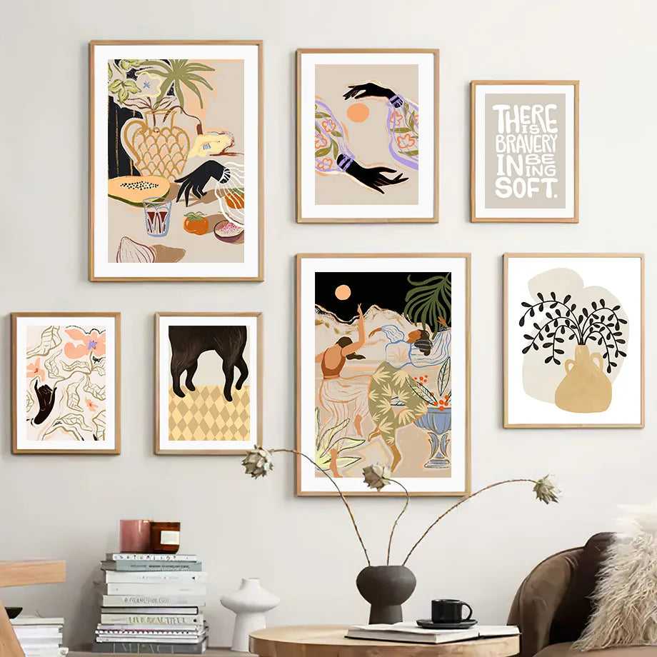 Abstract Girl Hand Fruit Flower Leaf Vase Wall Art Canvas Painting