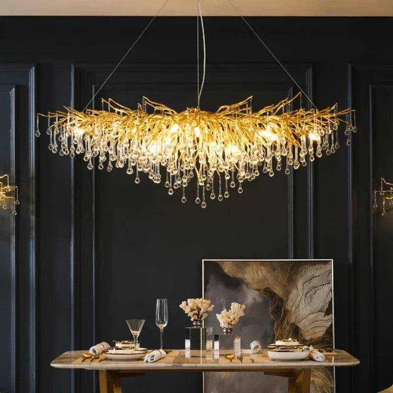 DecorBites™ Branch-shaped Golden Crystal Chandelier for Villa Bedroom and Living Room