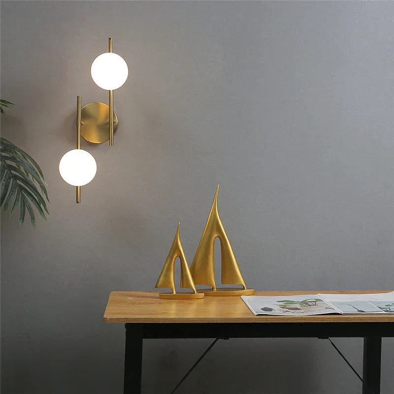 DecorBites™ Golden LED Wall Lights with Milky Glass Ball Design