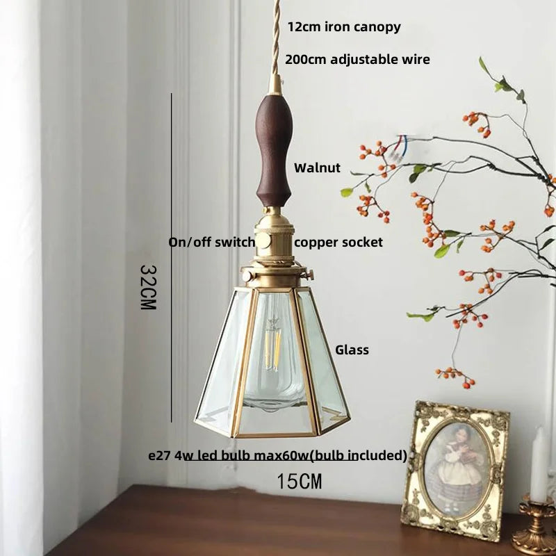 DecorBites™ Blue Glass LED Pendant Light Fixture with Adjustable Copper Knob Switch