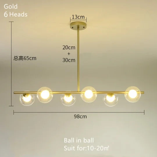 مصباح معلق DecorBites™ الذهبي الكروي الزجاجي LED لإنارة المطابخ وغرف الطعام