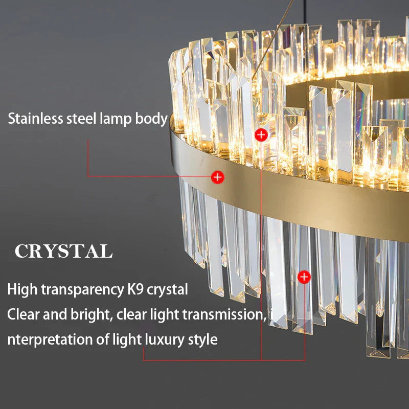 DecorBites™ Crystal LED Chandelier: Elegant Gold Lighting for Dining Room