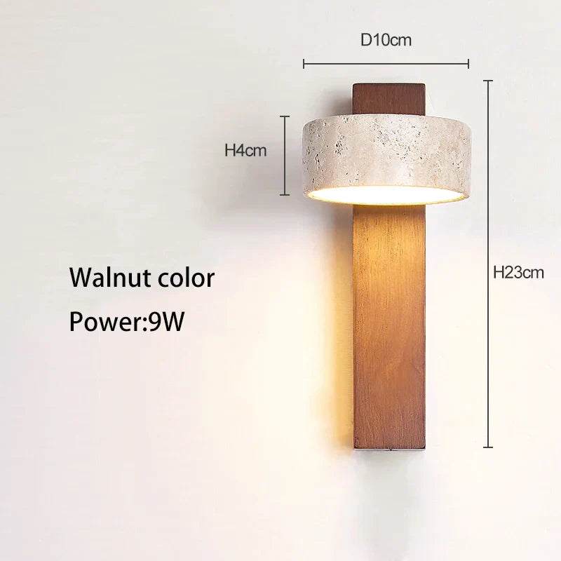 DecorBites™ Cream Style Bedside Lamp With Rotatable LED Light - Walnut Wood Texture