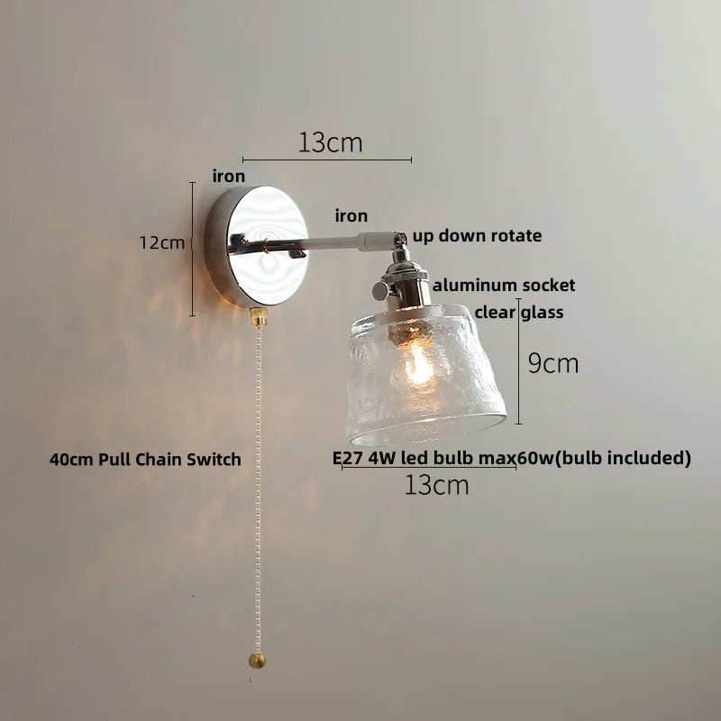 DecorBites™ Clear Glass LED Wall Lamp Pull Chain Switch Modern Up Down Rotatable Stair Light Fixtures