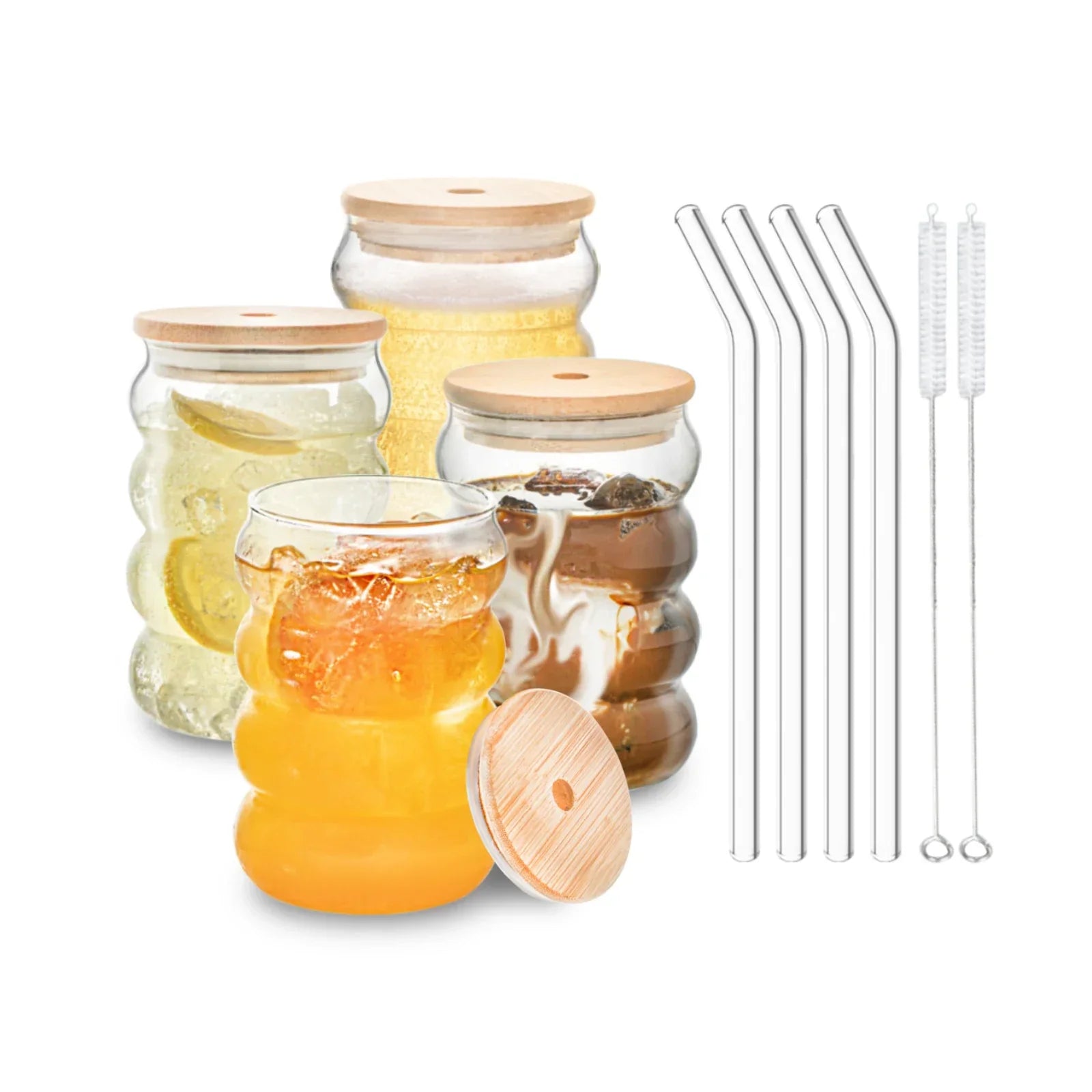 DecorBites™ Creative Glass Cup Set with Lid and Straw - Perfect for Parties