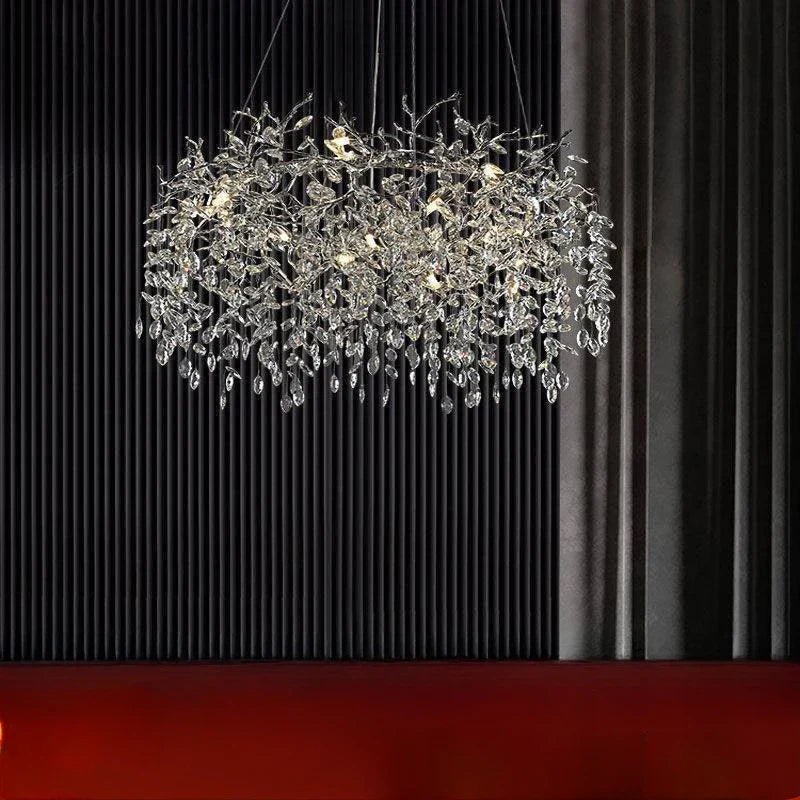 ثريا شجرة الكريستال الذهبية DecorBites™، إضاءة سقف فنية فاخرة من الألومنيوم غير اللامع لغرفة المعيشة