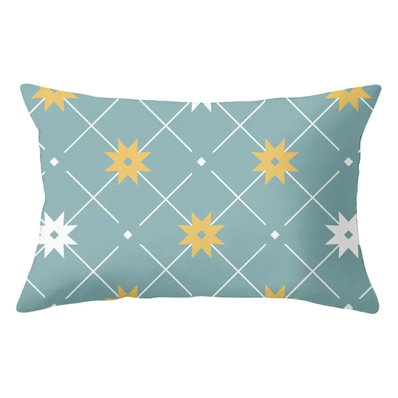 DecorBites™ Geometric Striped Curved Rectangle Pillowcase - Yellow Blue Sofa Throw Pillows