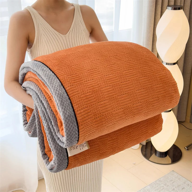 DecorBites™ Cozy Carved Velvet Blanket | Warm, Soft & Breathable | Autumn Winter Sofa Bed Throw