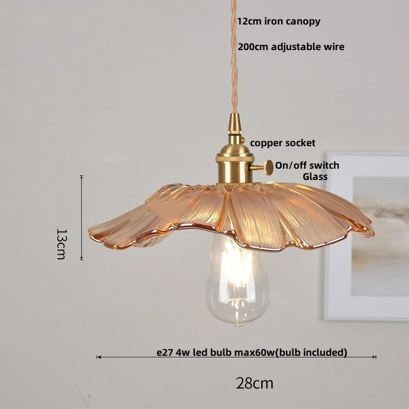 DecorBites™ Amber Flower Glass Pendant Lamp, Modern Nordic LED Hanging Light for Kitchen Living Room