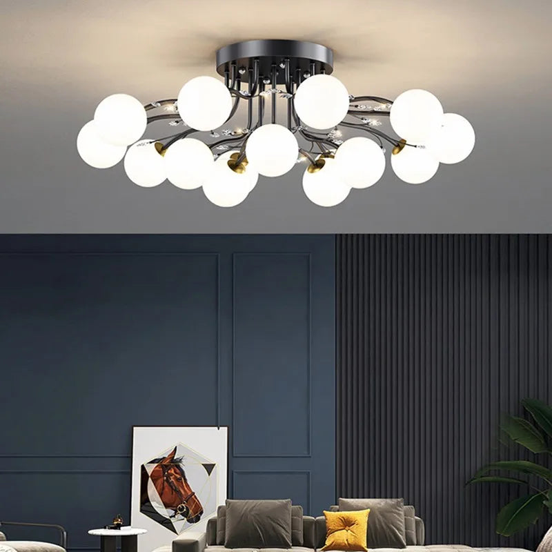 DecorBites™ Glass Bubble Ball Crystal LED Ceiling Light - Black Gold Aesthetic Décor