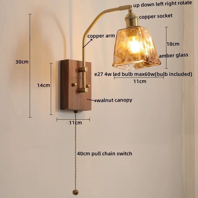 DecorBites™ Glass Copper LED Wall Lamp Modern Stair Light Fixtures applique murale