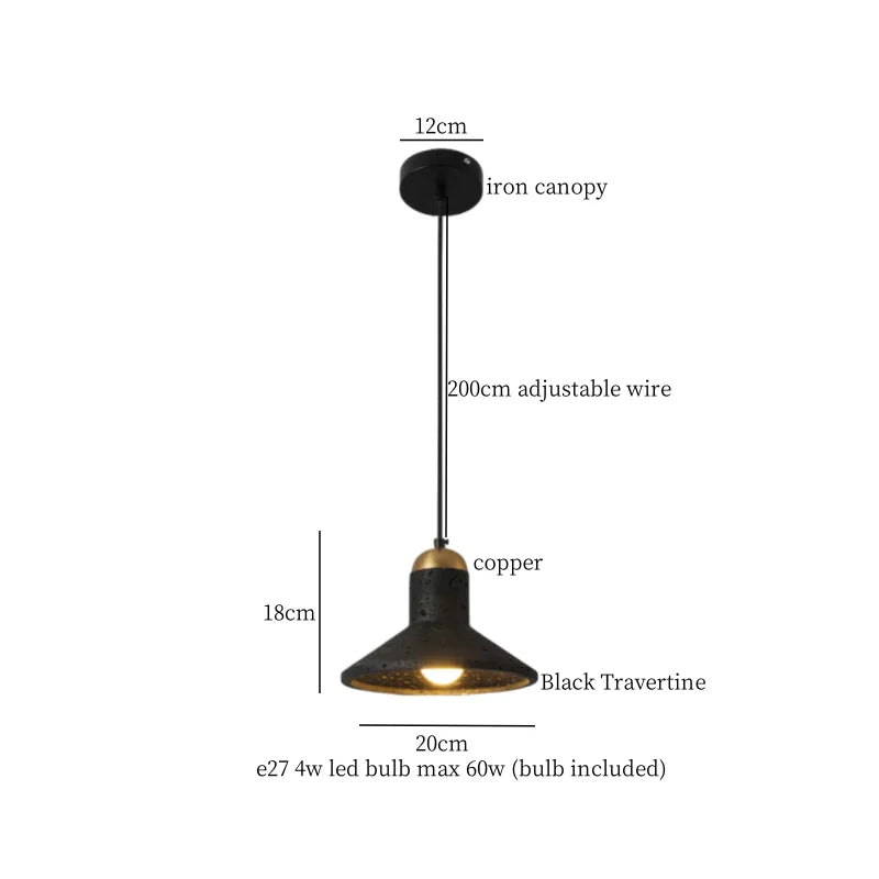DecorBites™ Glass Ball LED Pendant Lights Black Travertine Wabi Sabi Hanging Lamp