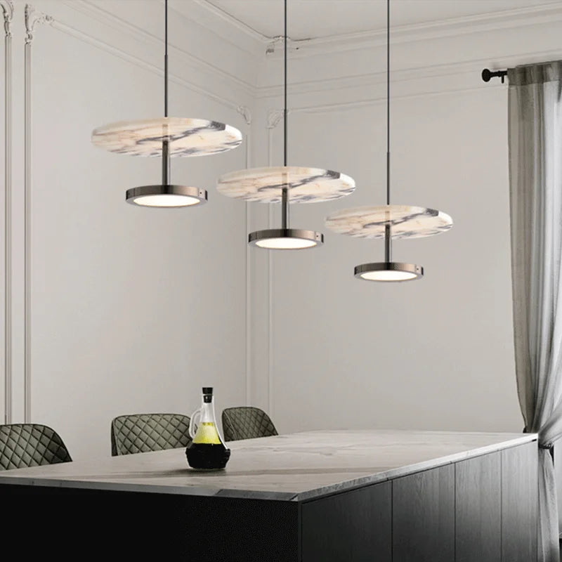 Black Natural Stone Round Pendant Light