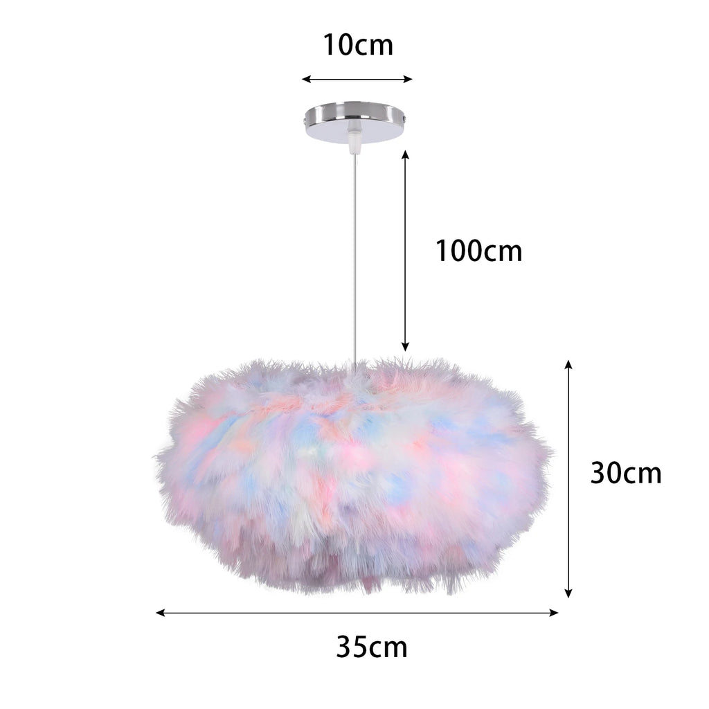 White Feather Pendant Light With Metal Frame