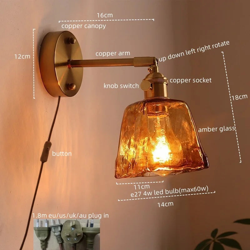 DecorBites™ Glass Copper LED Wall Lights for Home Restaurant Living Room Bedroom