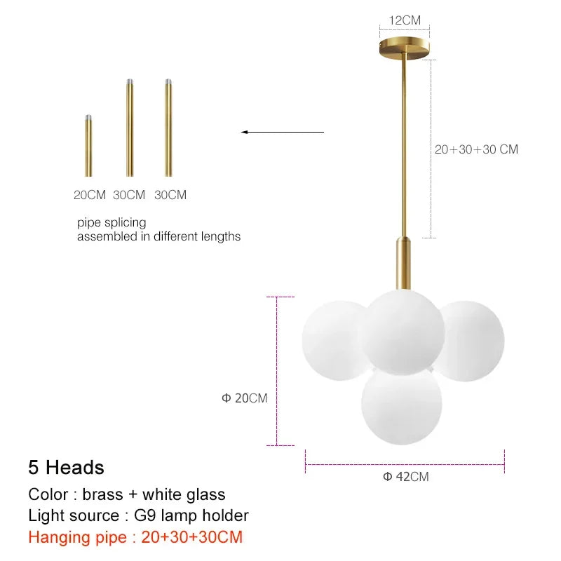 DecorBites™ Glass Ball Pendant Chandelier for Kitchen Living Room Bedroom