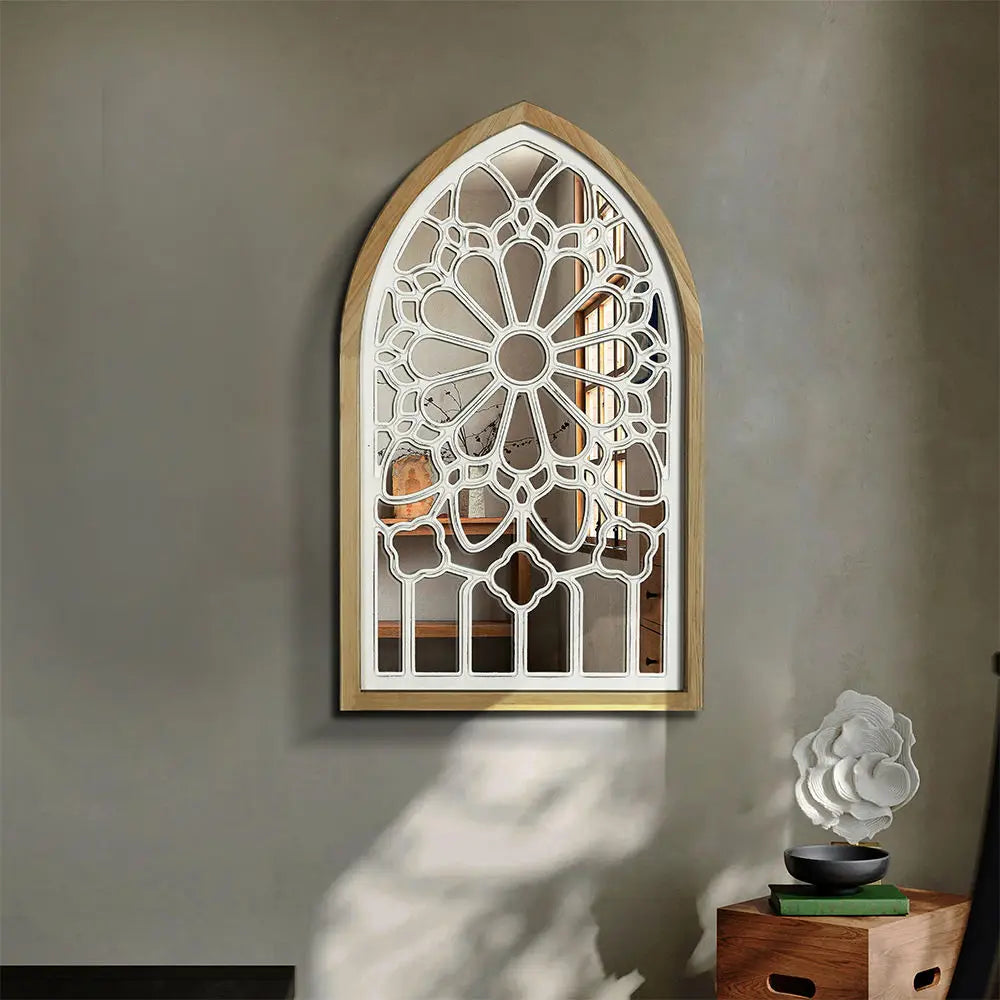 مرآة DecorBites™ Gothic Rose Window المنحوتة لتزيين الجدران في غرفة المعيشة وغرفة النوم