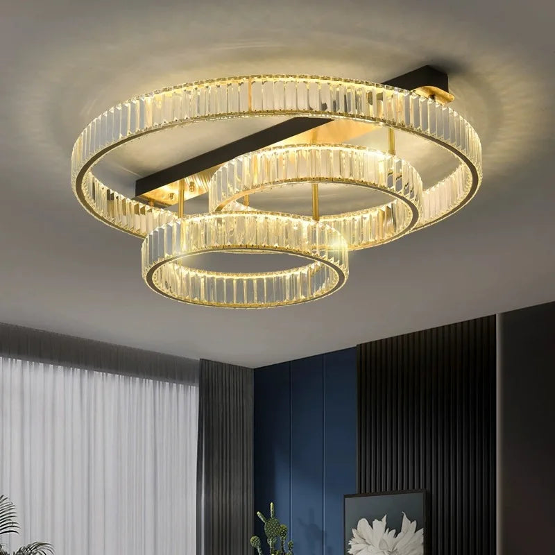 DecorBites™ مصابيح سقف نحاسية ذهبية كريستالية LED إضاءة ديكور منزلي حديثة للغرف